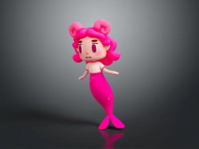 Cute Pink Mermaid Doll with Ram Horns Pink Hair and White Top 3d model