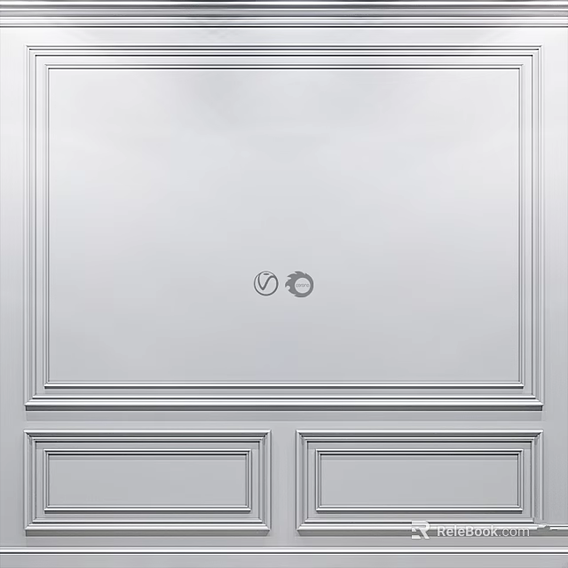 White Wall Panel Design With Central Metal Door Knocker And Decorative Frames 3d model