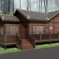 Traditional Detached Villa With Wooden Structure Classic Roof Forest Surroundings Deck Steps Green Lawn