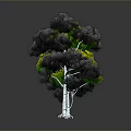 Three Green Trees In Different Sizes With Reflections On Black Background
