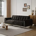 Black Velvet Two Seater Sofa with Silver Metal Legs and Wooden Coffee Table
