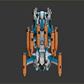 Sci Fi Flying Vehicle 3D Model With Blue White Body And Orange Cylindrical Parts