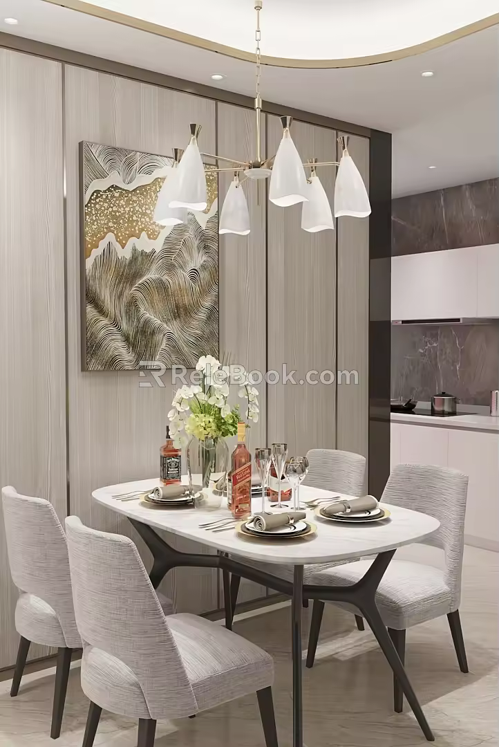 Modern Dining Table and Chair Combination 3d model
