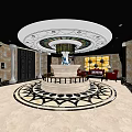 Luxurious KTV Lobby Interior With Circular Ceiling Chandelier Sofa Area Marble Floor And Decorative Columns