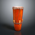 Traditional Orange Wooden Drum With Rope Bound Design And Cylindrical Shape