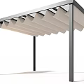 Modern Patio Awning With Metal Frame And White Curved Fabric For Outdoor Use
