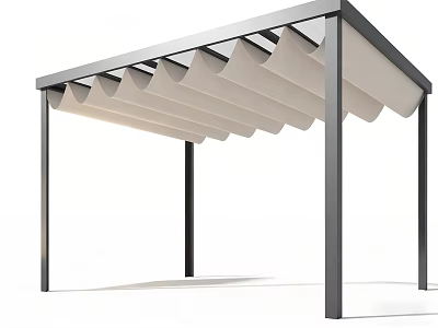 Modern Patio Awning With Metal Frame And White Curved Fabric For Outdoor Use 3d model