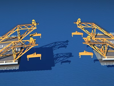 Industrial Equipment Yellow Cranes With Metal Structures And Blue Background Shadows 3d model