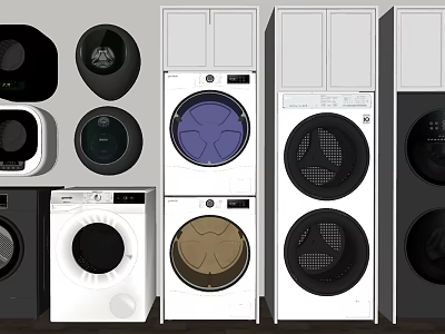 Various Modern Washing Machines With Front Load Designs And Color Options 3d model