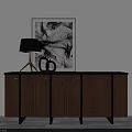 Wooden Decorative Sideboard With Black Frame Black Table Lamp Letter Decor And Abstract Painting