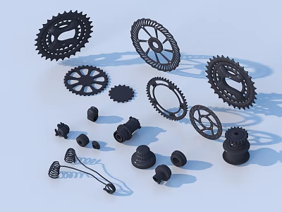 Assorted Black Mechanical Gears and Components with Various Sizes and Shapes 3d model