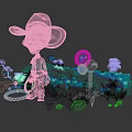 Kids Play Area Featuring Cartoon Cowboy Character White Cowboy Hat Green Plants And Colorful Flowers
