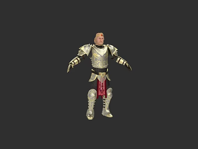 Medieval Knight Game Movie Character In Golden Silver Armor With Red Accents 3d model