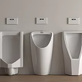 Modern Wall Mounted Urinals With Three Different Designs And Sensor Panels On White Wall