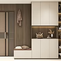 Modern Shoe Cabinet Interior Design With Storage Bench And Decorative Elements 3d model