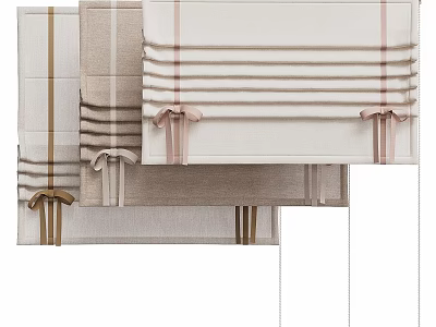 Elegant Beige And Brown Striped Window Curtains With Bowknot Decor And Linen Fabric 3d model