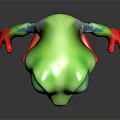 Playful 3D Cartoon Frog Character With Green Body Red Eyes And Red Blue Limbs