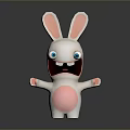 Cute Cartoon Rabbit 3D Model With Open Arms White Body Pink Ears And Blue Eyes