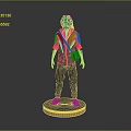 3D Character Model Standing Pose With Black Hair Gray Overalls And Yellow Warning Stripes Base