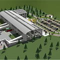 Modern Airport Terminal Design With Airplane Parking Lot And Green Trees