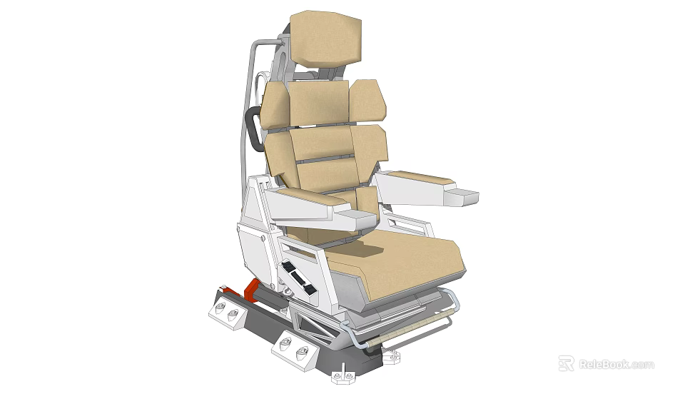 Beige Seat with Adjustable Backrest and Armrests and Metal Base Structure Design 3d model
