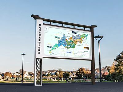 Outdoor Guide Sign Displaying Regional Map With Metal Frame In Park Area 3d model