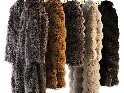 Various Colored Fur Coats Displayed Together 3d model