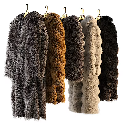 Various Colored Fur Coats Displayed Together 3d model