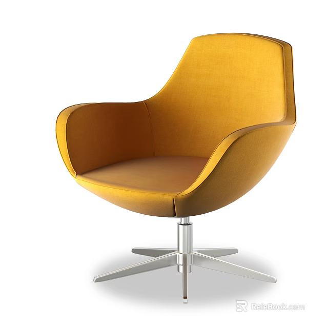 Modern Yellow Leather Leisure Chair Featuring Metal Base And Armrests 3d model 