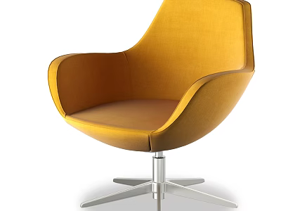 Modern Yellow Leather Leisure Chair Featuring Metal Base And Armrests 3d model