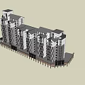 Modern Multi Story Residential Building Exterior With Ground Floor Commercial Shops And Windows