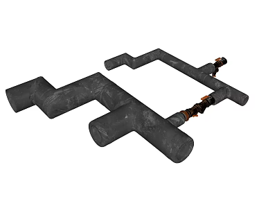 Black Industrial Pipes With T Shaped Joints And Metal Fittings 3d model