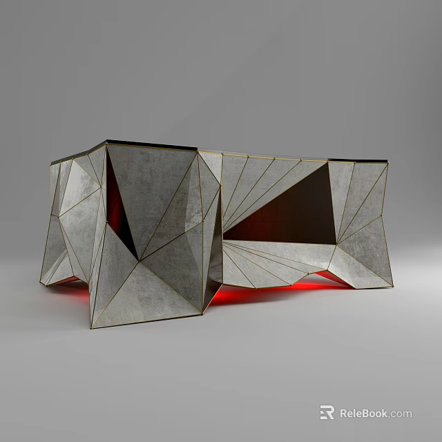 Modern Geometric Reception Desk With Silver Metal Frame And Red Base Lighting 3d model