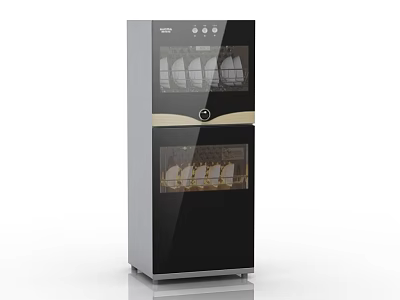 Sleek Black Double Door Kitchen Appliance With Glass Doors And Tableware Sterilization 3d model