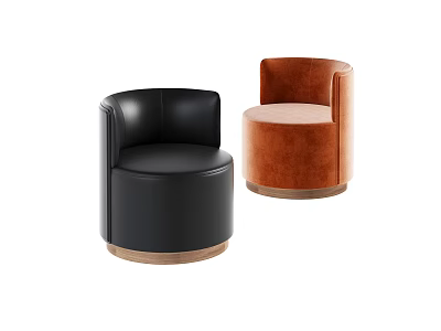 Modern Single Sofa Featuring Black Leather and Orange Velvet Upholstery with Wooden Base 3d model