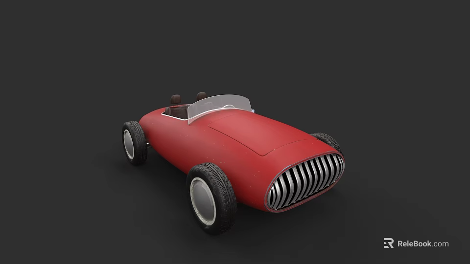 Red Vintage Convertible Car With Open Top Black Wheels And White Interior 3d model 