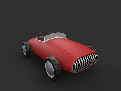Red Vintage Convertible Car With Open Top Black Wheels And White Interior 3d model