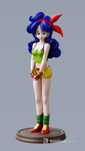 Game Movie Character With Blue Curly Hair Green Tank Top Yellow Shorts And Wristbands 3d model 