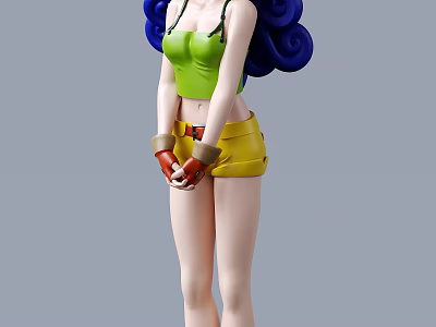 Game Movie Character With Blue Curly Hair Green Tank Top Yellow Shorts And Wristbands 3d model