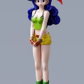 Game Movie Character With Blue Curly Hair Green Tank Top Yellow Shorts And Wristbands