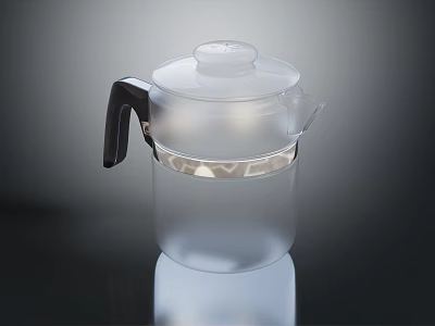 Frosted Transparent Glass Kettle With Black Handle White Lid And Metal Band 3d model