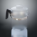 Frosted Transparent Glass Kettle With Black Handle White Lid And Metal Band