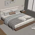 Modern Bedroom Interior With Double Bed Headboard Pillows Bedside Table Rug And Wall Art Window