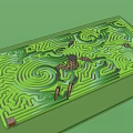 Green Park Maze Landscape Featuring Central Tower And Winding Pathways 3d model