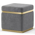 Soft Beige Velvet Ottoman With Gold Metal Trim And Modern Elegant Square Design