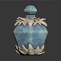 Elegant Blue Decorative Bottle With Silver Leaf Ornaments And Gemstone Lid