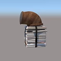 Stacked Books Tied with Black Belt and Woven Basket on Wooden Table