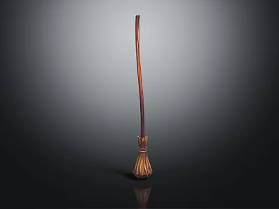 Essential Home Cleaning Broom With Long Wooden Handle And Straw Bristles Design 3d model