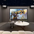 Modern Home Theater Room Interior With Starry Ceiling Projector Large Screen And Comfortable Sofa 3d model