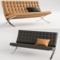 Brown and Gray Multi Person Sofa with Tufted Backrest Metal Frame and Throw Pillows 3d model